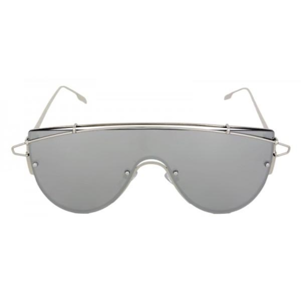 New Rimless Oversized Curved Brow Bar Silver Mirror Lens Sunglasses Shades